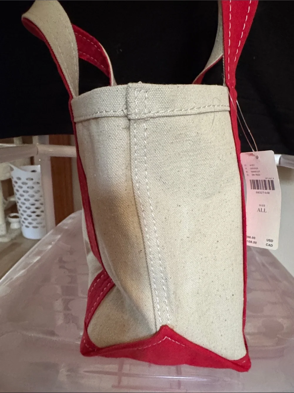 Anthropologie Pink & Red beaded Lobster Canvas Tote Bag